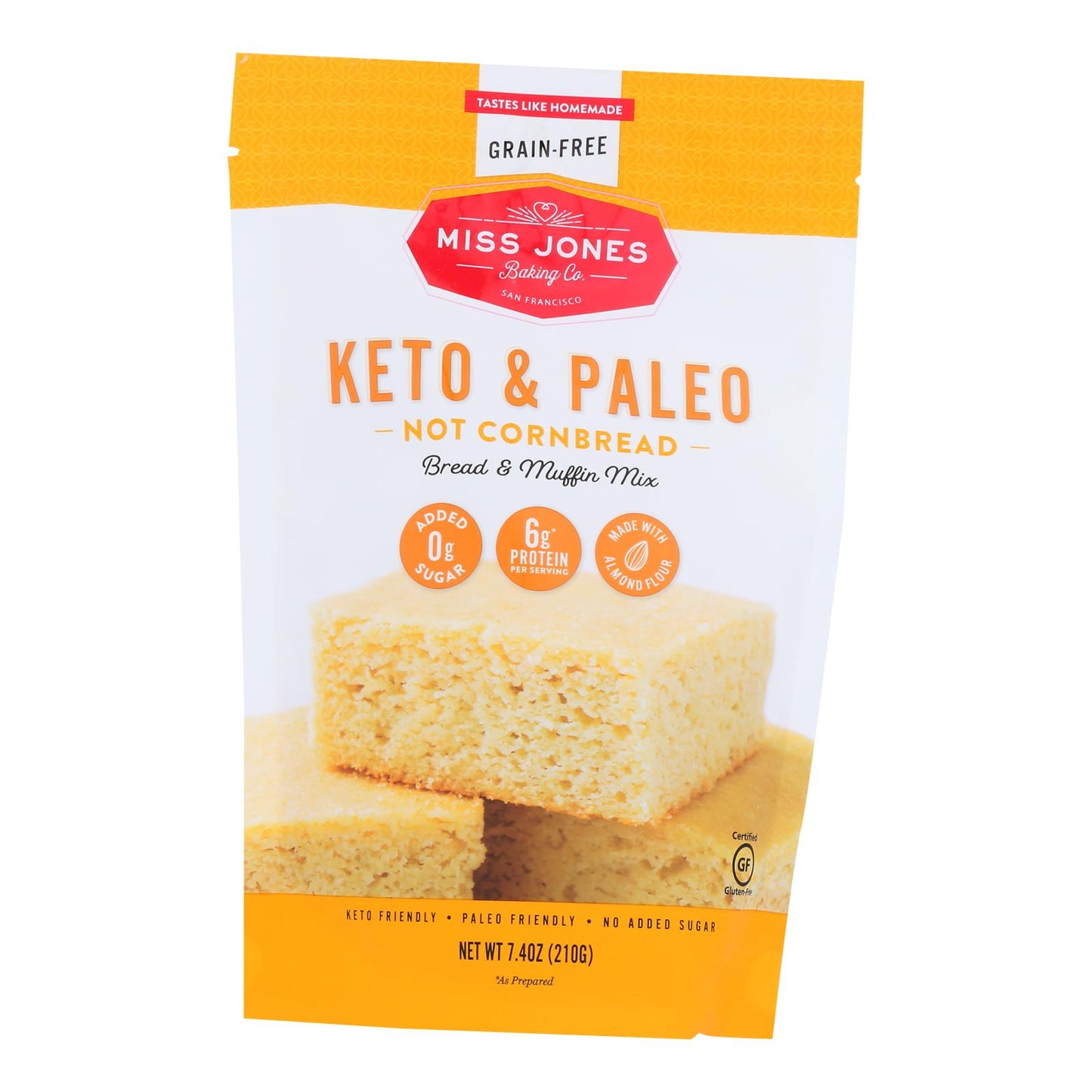 Mezcla de pan de maíz cetogénico sin gluten de Miss Jones Baking Co. Caja de 6 a 7,4 oz