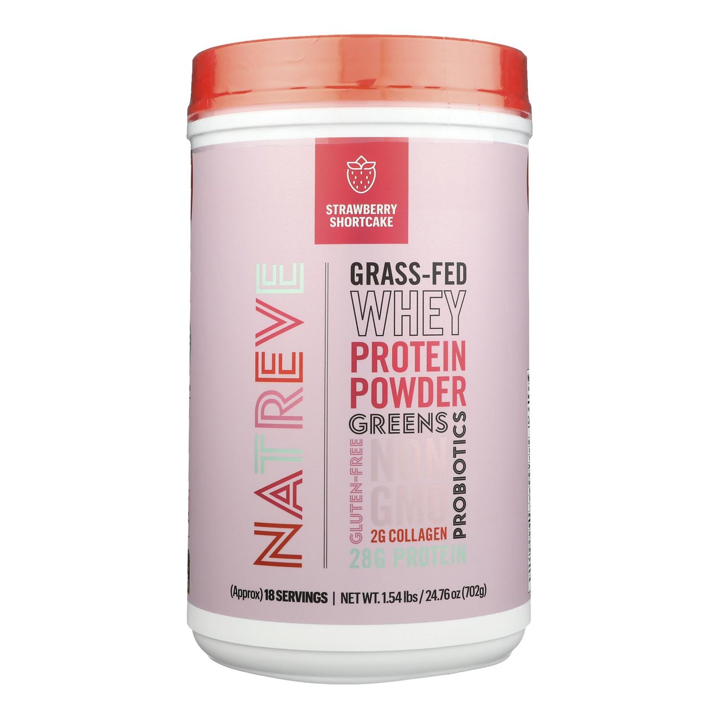 Natreve - Proteína en polvo Strwbry Whey - Caja de 4 - 23,8 oz