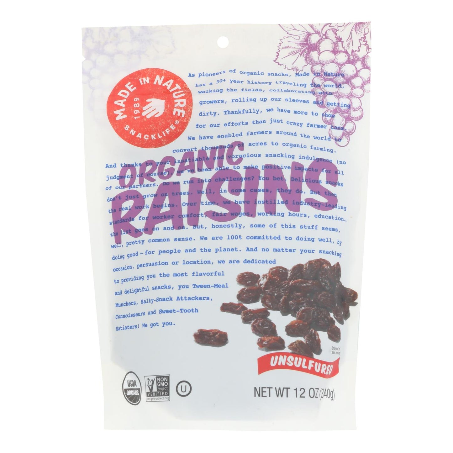 Hecho en la naturaleza - Pasas - Caja de 6 a 12 oz