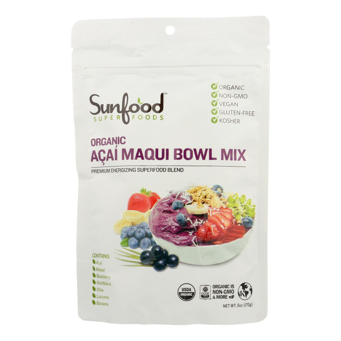 Sunfood - 混合巴西莓马基果碗 - 1 份 - 6 盎司