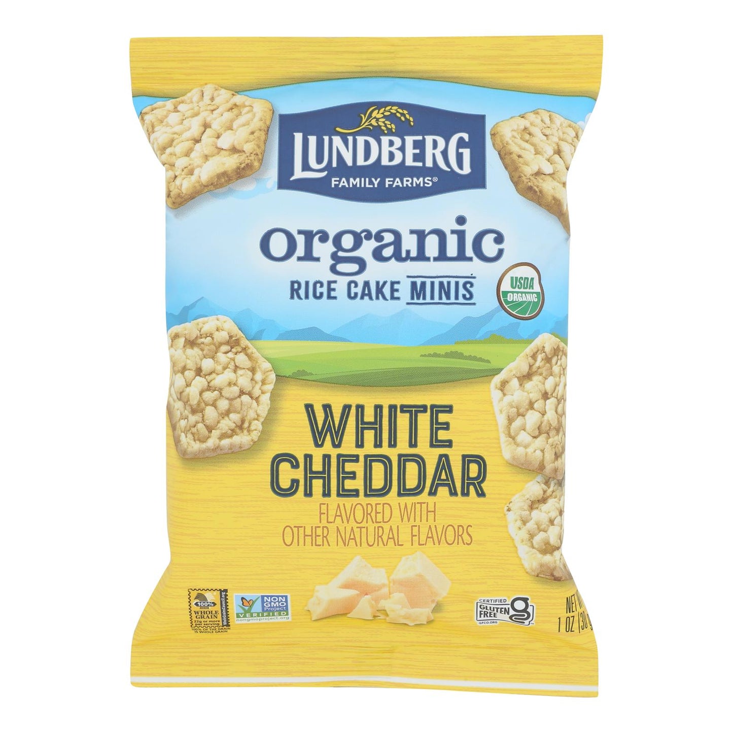 Lundberg Family Farms - Minitortitas de arroz con queso cheddar blanco - Caja de 24 - 1 oz