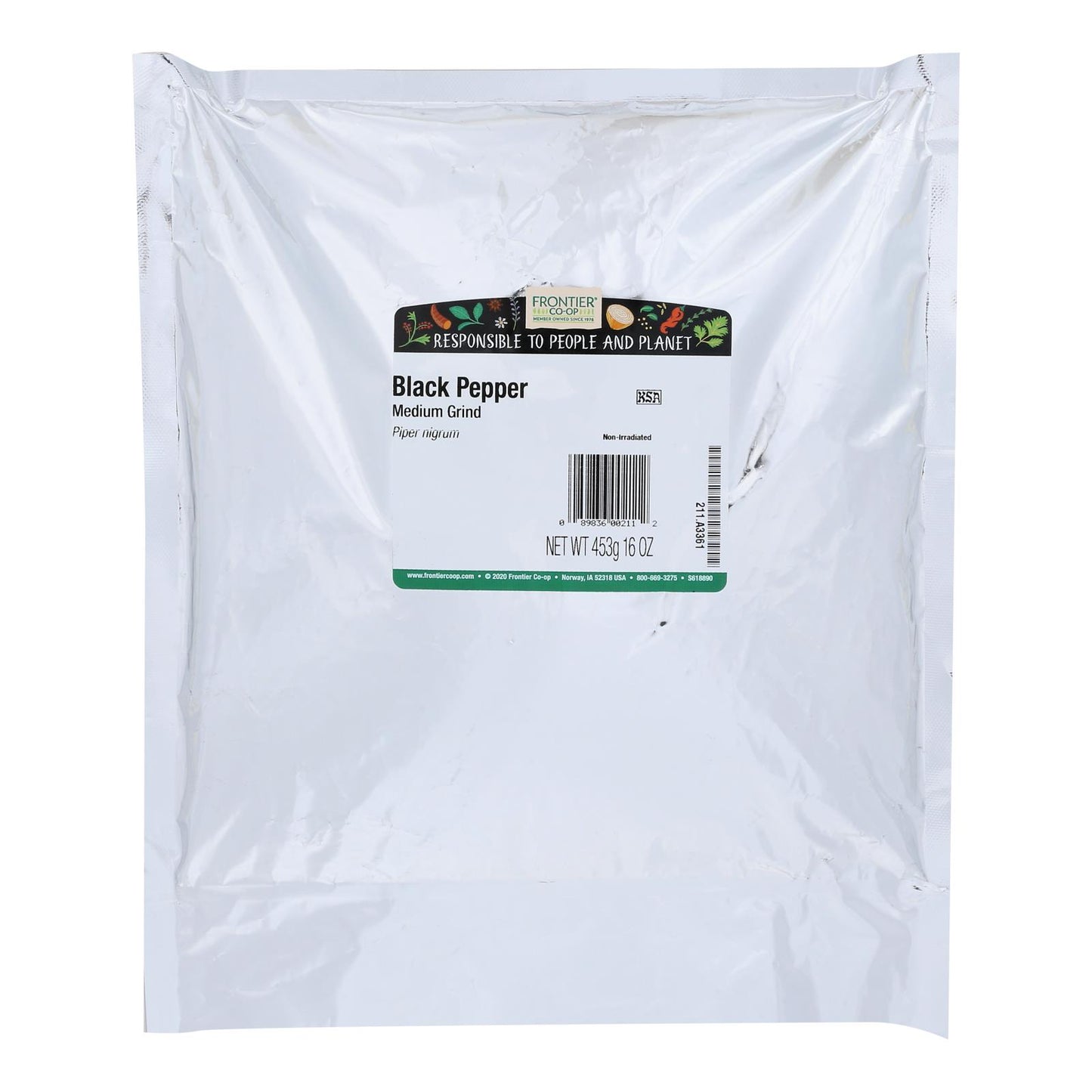 Pimienta negra de grano medio Frontier Herb, sin polvo, malla 30, artículo a granel individual, 1 lb