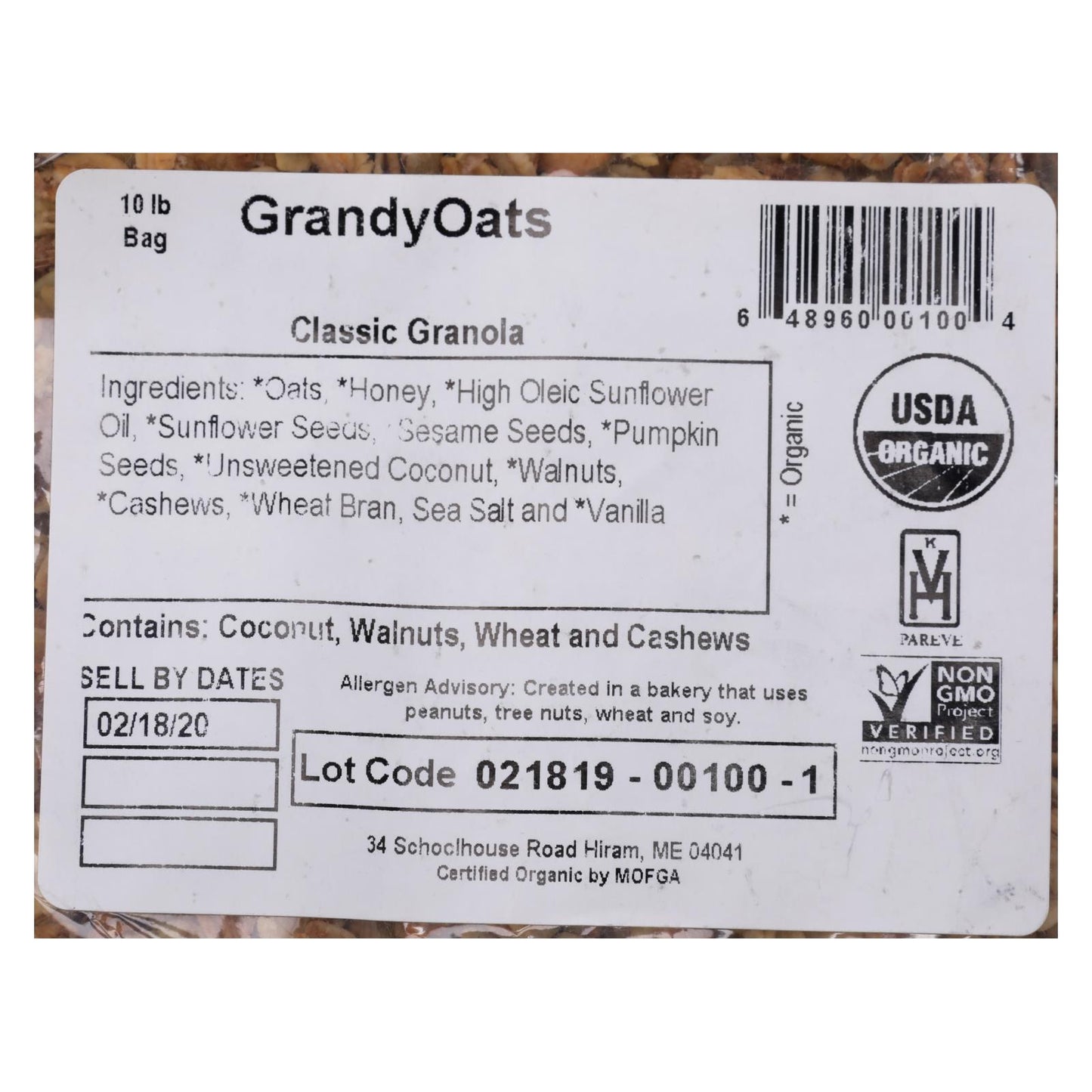 Granola clásica Grandy Oats - Producto individual a granel - 10 lb