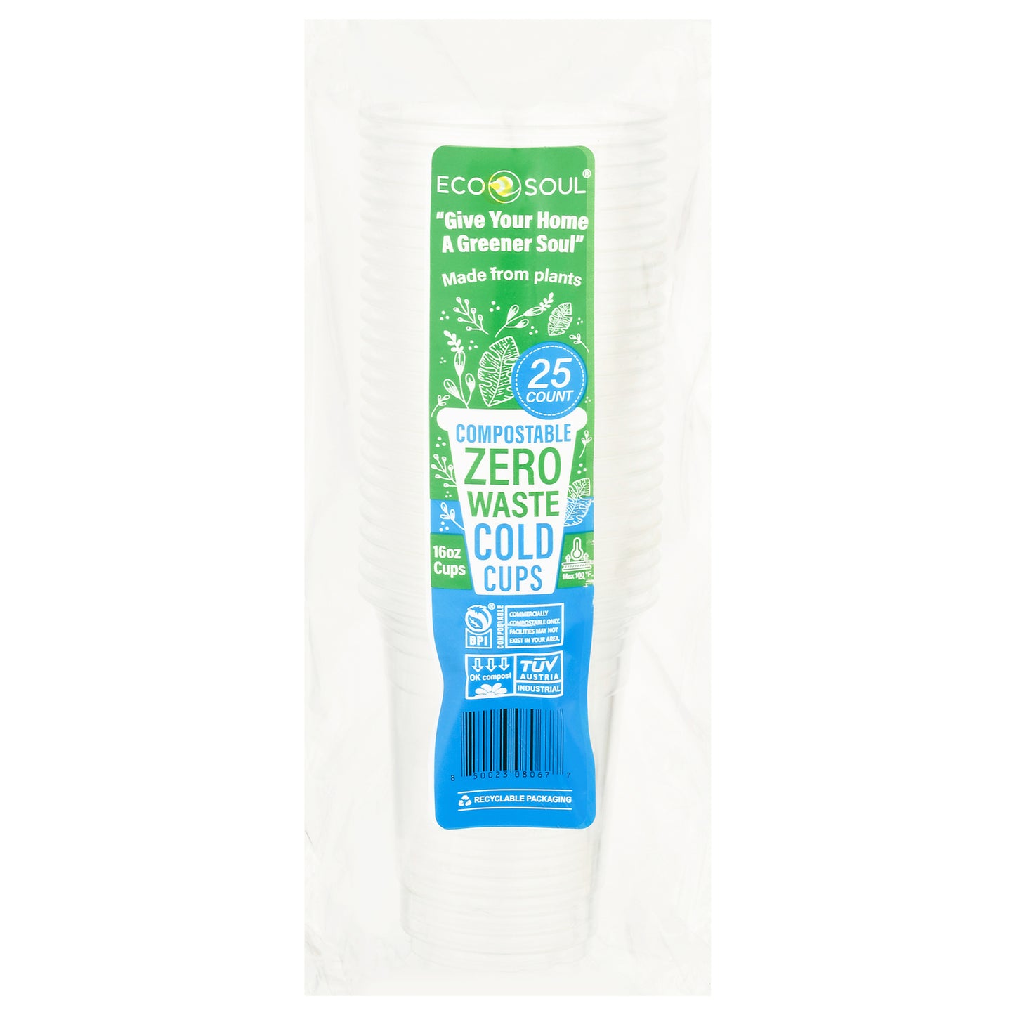 Ecosoul - Cups 16 Oz Cold Cmpstbl - Case Of 8-25 Ct