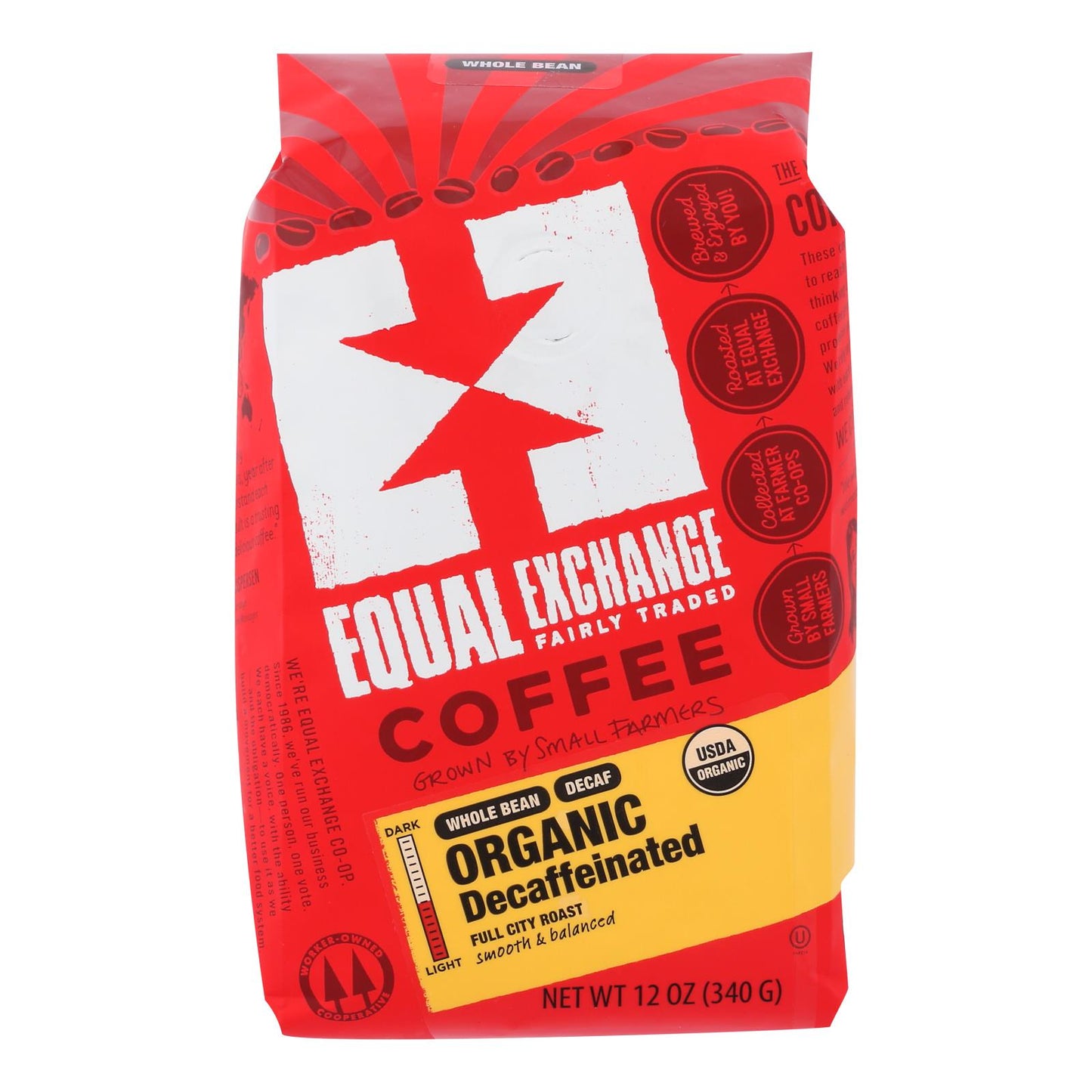 Café orgánico en grano Equal Exchange, descafeinado, caja de 6, 12 oz.
