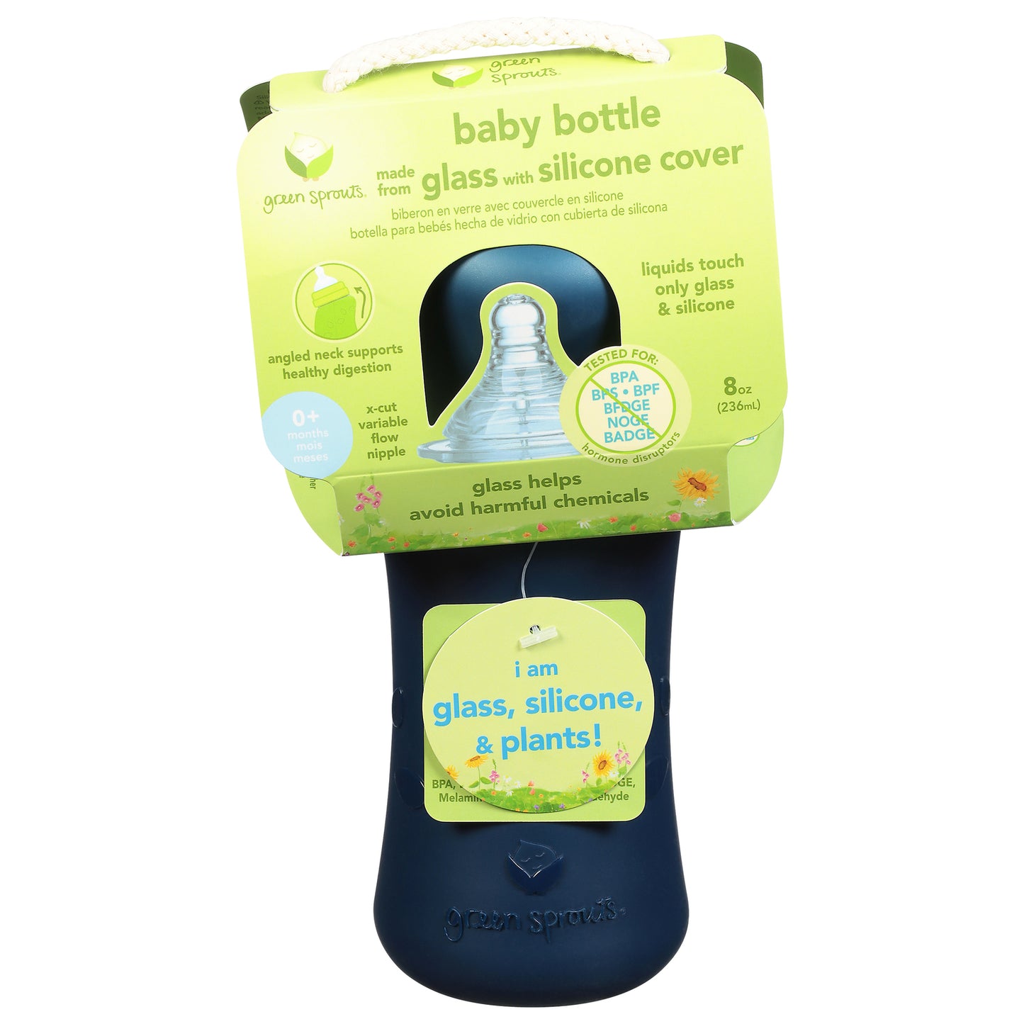 Green Sprouts - Botella de vidrio para bebés de 0 meses en adelante, 8 oz, 1 unidad, 1 unidad