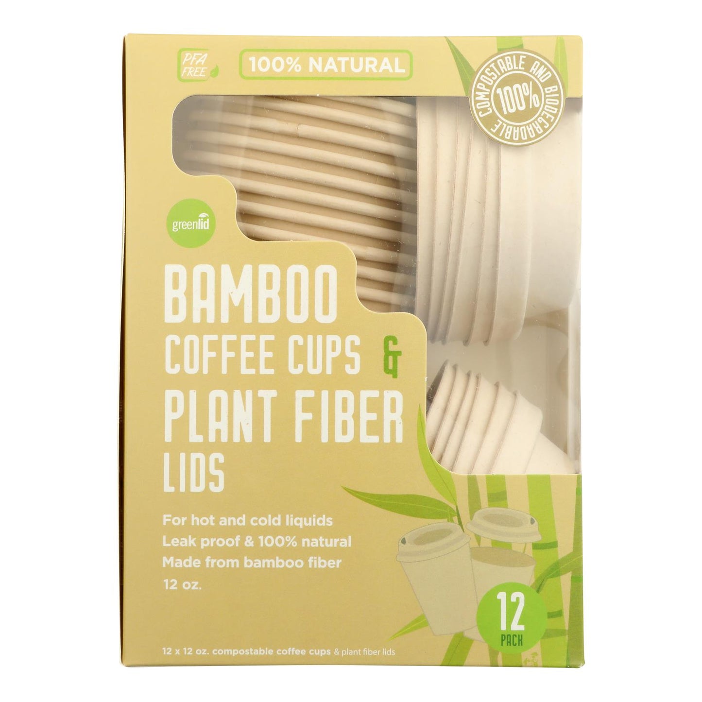 Greenlid - Cups&lids 12 Oz Bamboo - Case Of 10-12 Ct