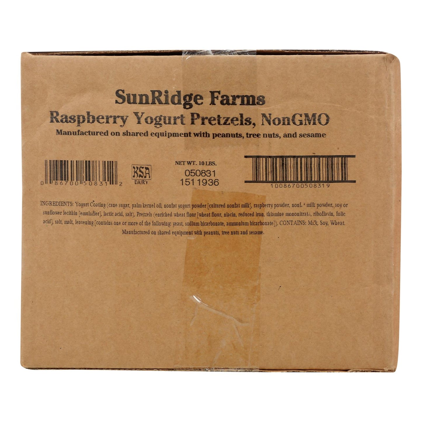 Pretzels de yogur de frambuesa totalmente naturales de Sunridge Farms - Producto individual a granel - 10 lb