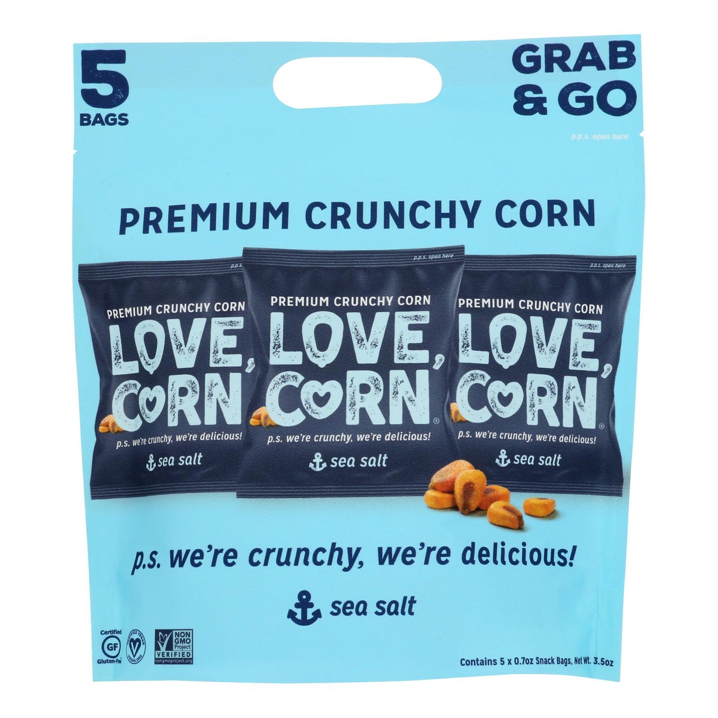 Maíz Love - Maíz tostado con sal marina, paquete de 8, 3,5 oz