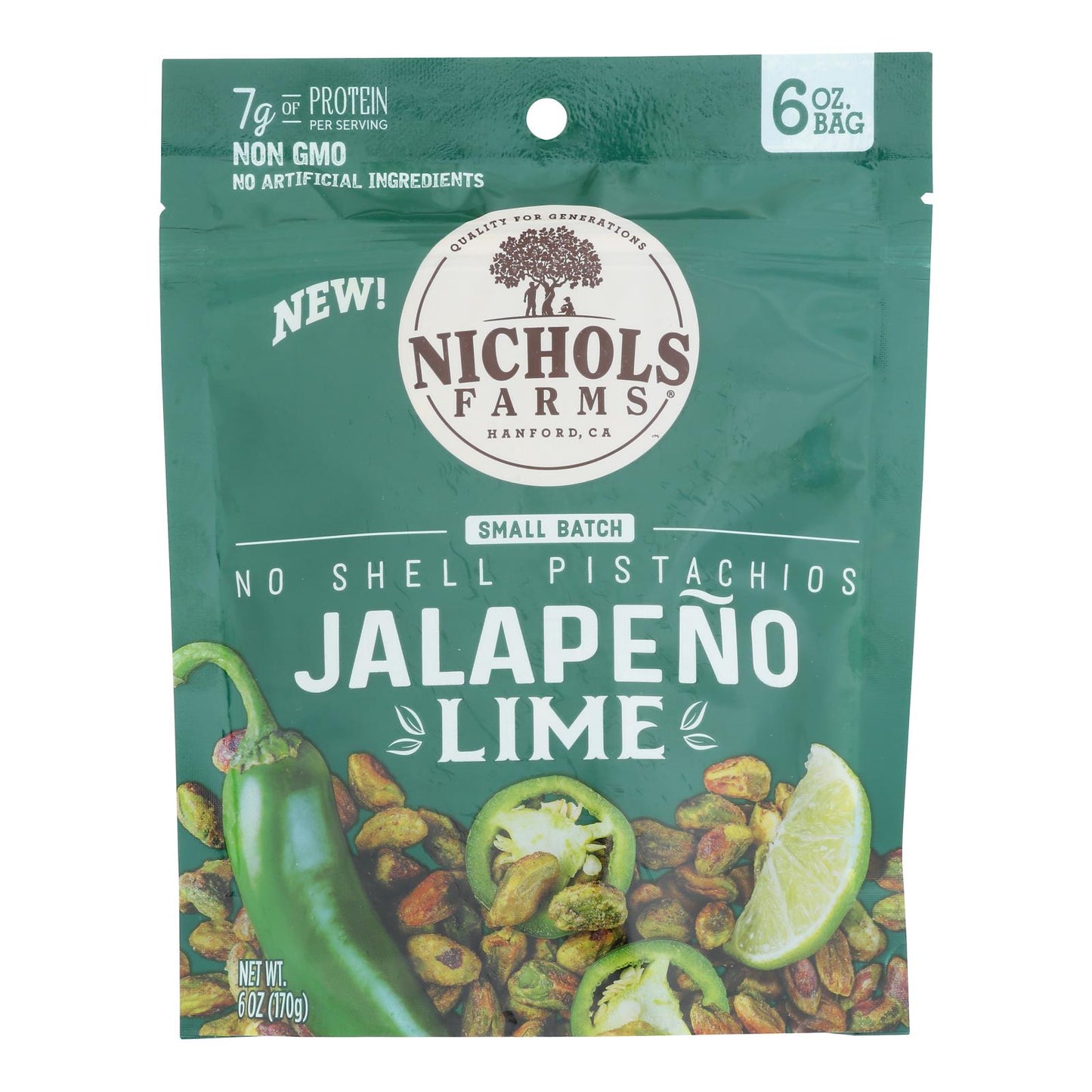 Nichols Farms - Pistacho sin cáscara Jumbo Lime - Caja de 15-6 onzas