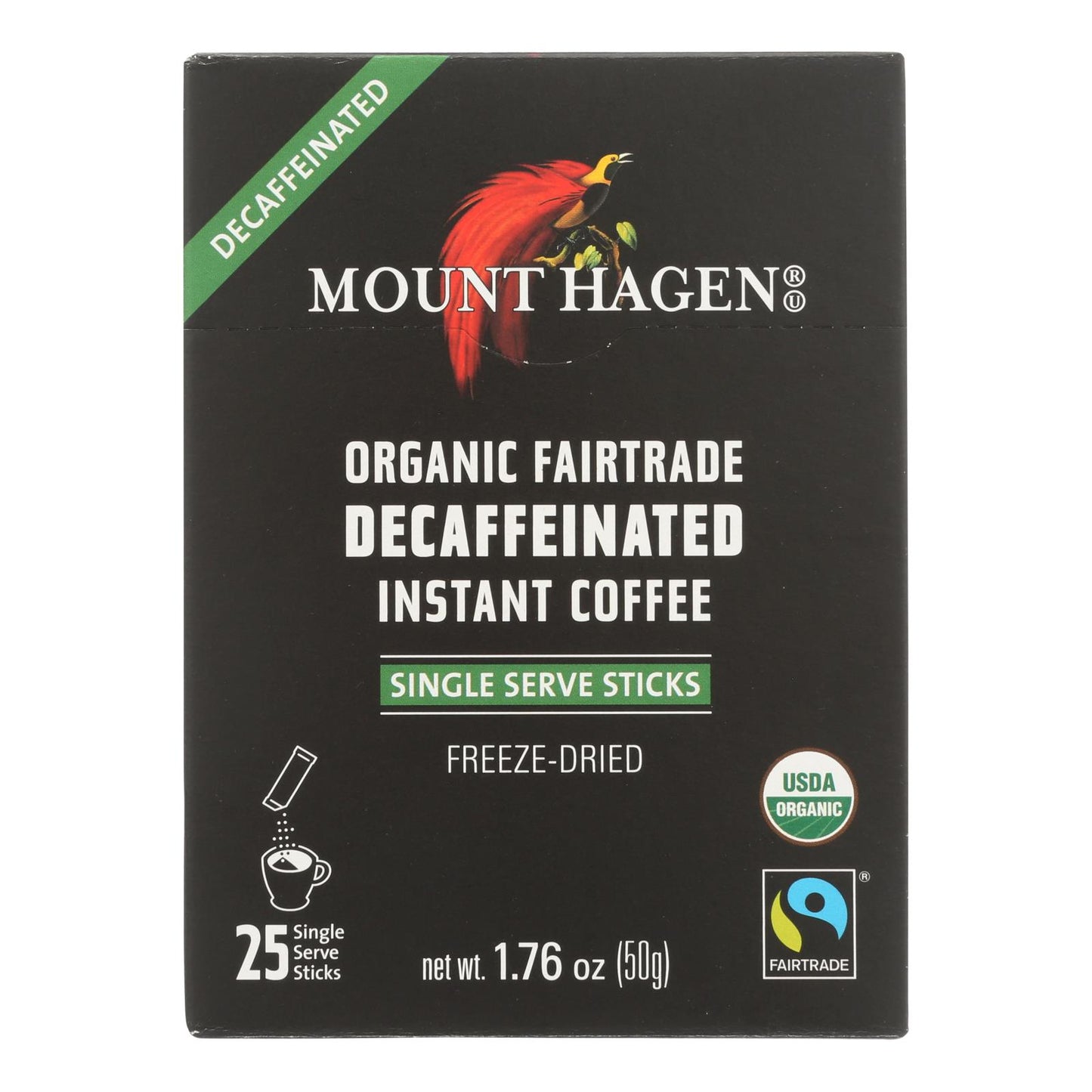 Café instantáneo descafeinado orgánico de comercio justo de Mount Hagen, 25 unidades, caja de 8, 1,76 oz