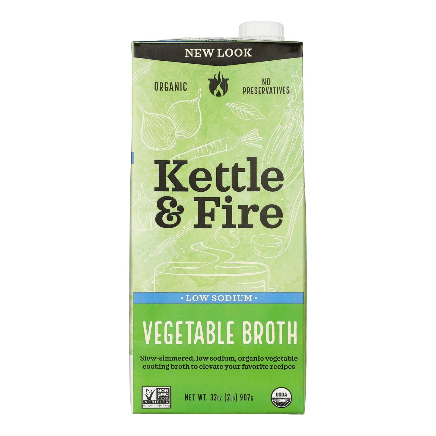 Kettle And Fire - Caldo vegetal bajo en sodio - Caja de 6 - 32 oz