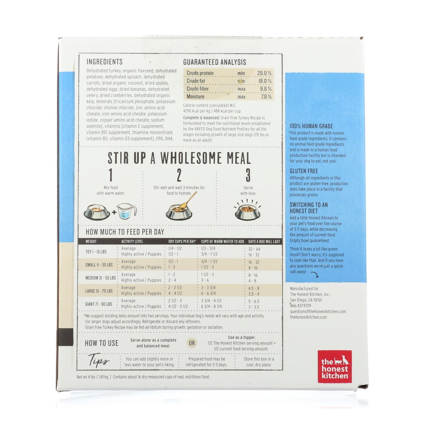 The Honest Kitchen Embark - 无谷物火鸡狗粮 - 4 磅。