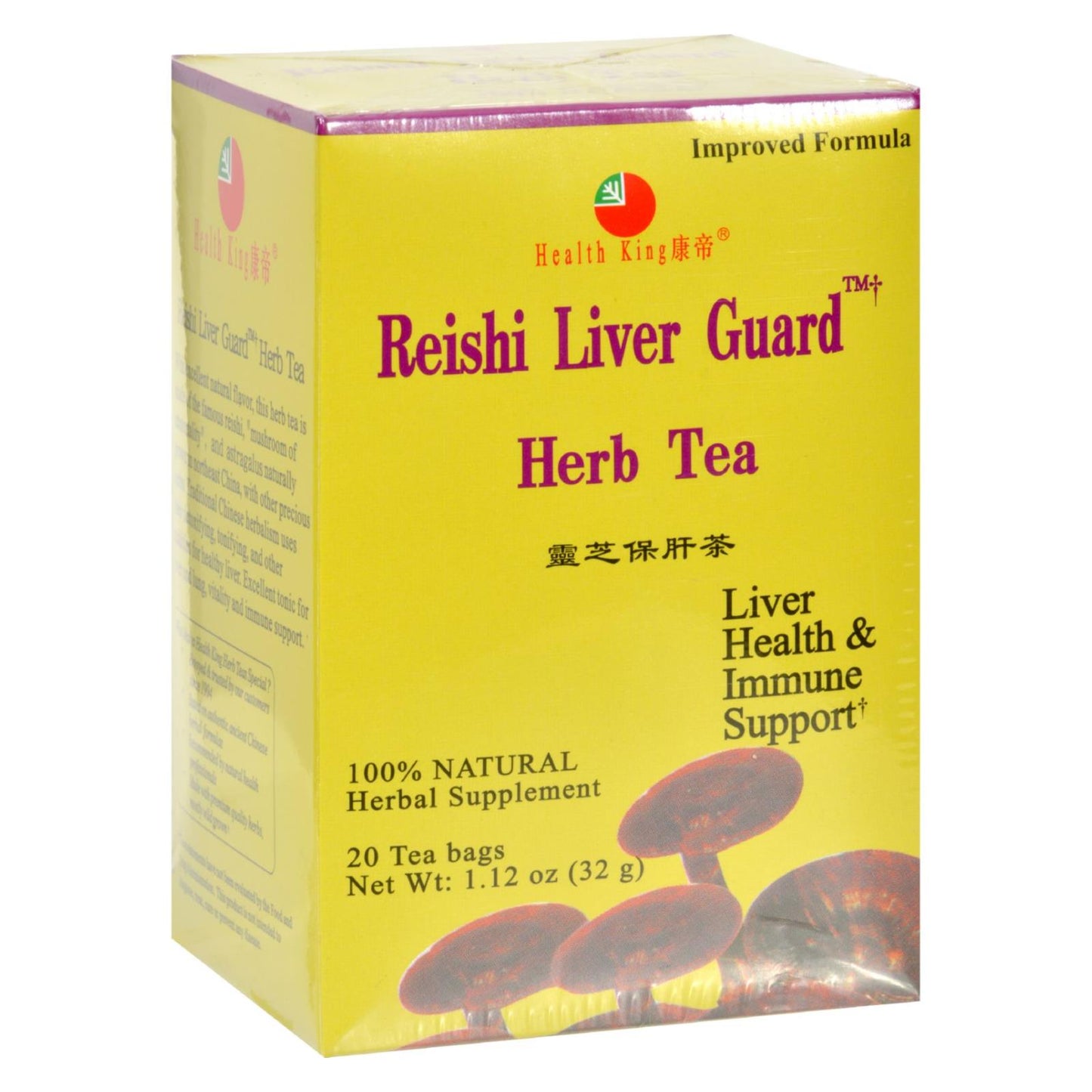 Té de hierbas Reishi Liver Guard de Health King - 20 bolsitas de té