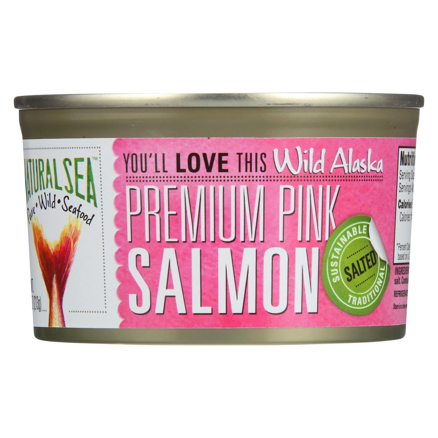 Salmón rosado salvaje de mar natural, salado - Caja de 12 - 7,5 oz