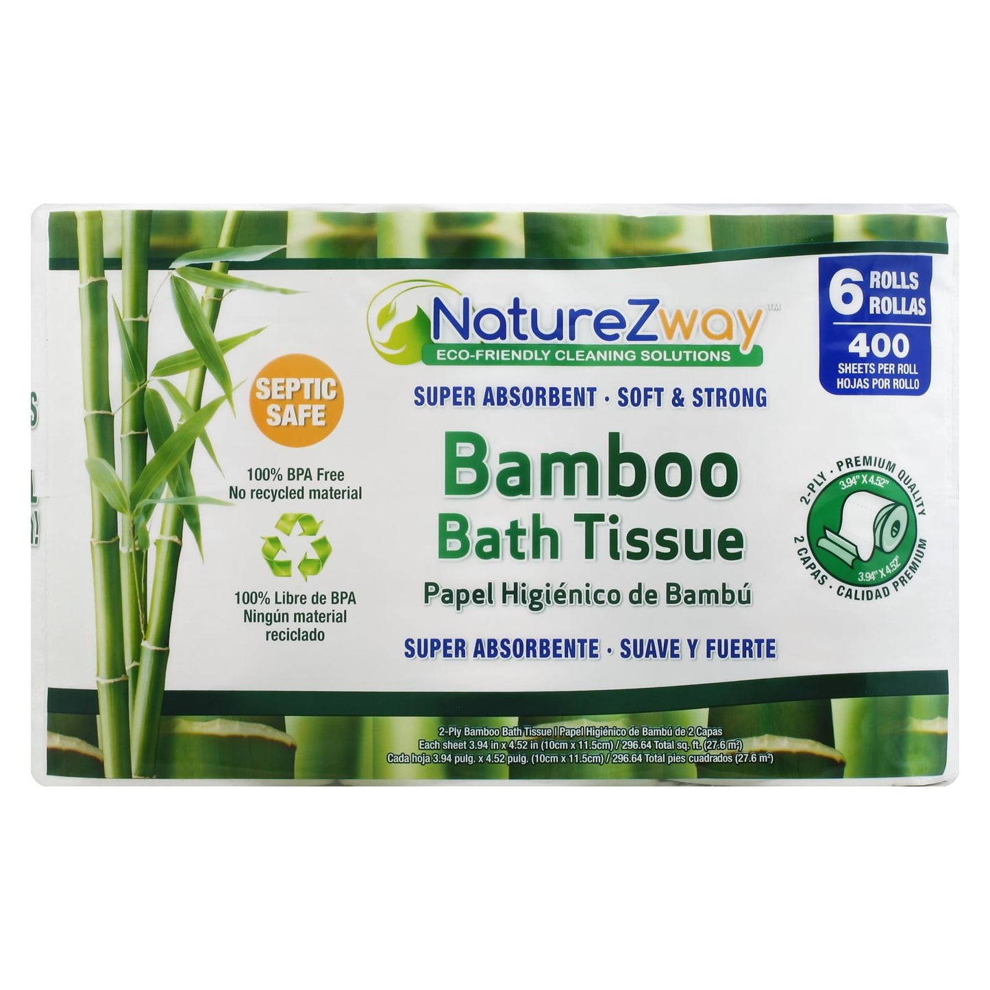 Naturezway - Papel higiénico de bambú, paquete de 6, caja de 8, 1 unidad