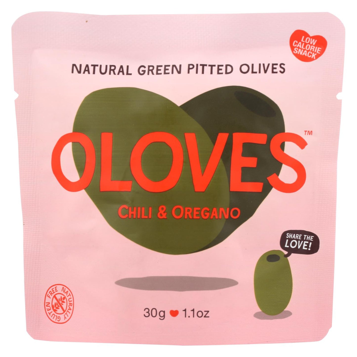 Aceitunas verdes sin hueso Oloves - Chile y orégano - Caja de 10 - 1.1 oz.