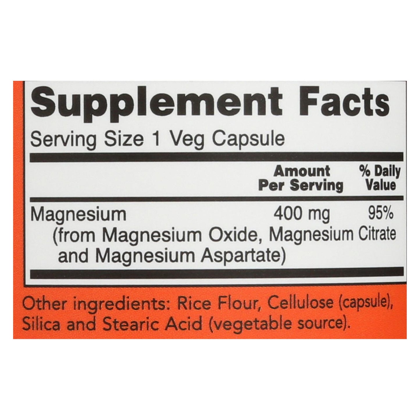 Now Foods - Magnesio 400 mg - 1 unidad de 180 cápsulas