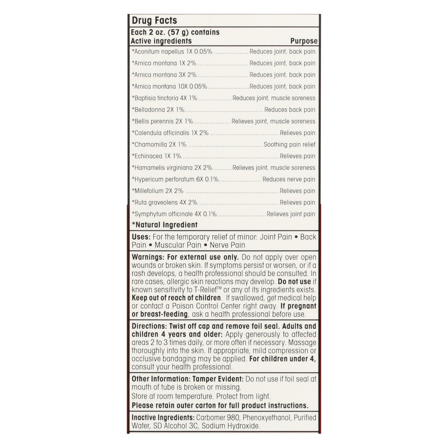 T-relief - 止痛凝胶 - Arnica Plus 12 种天然成分 - 1.76 盎司