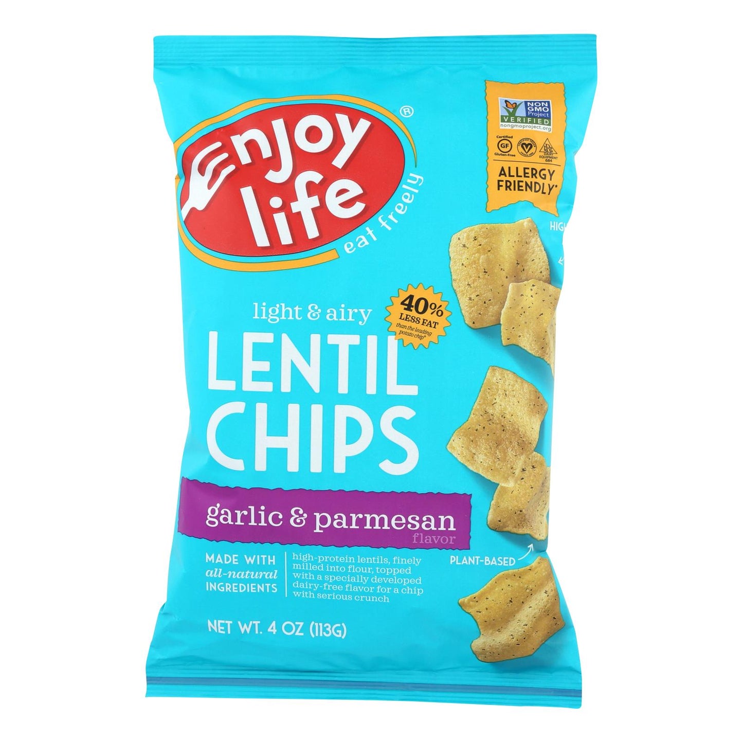 Disfruta de la vida - Chips de lentejas - Plentils - Ajo y parmesano - 4 oz - Caja de 12
