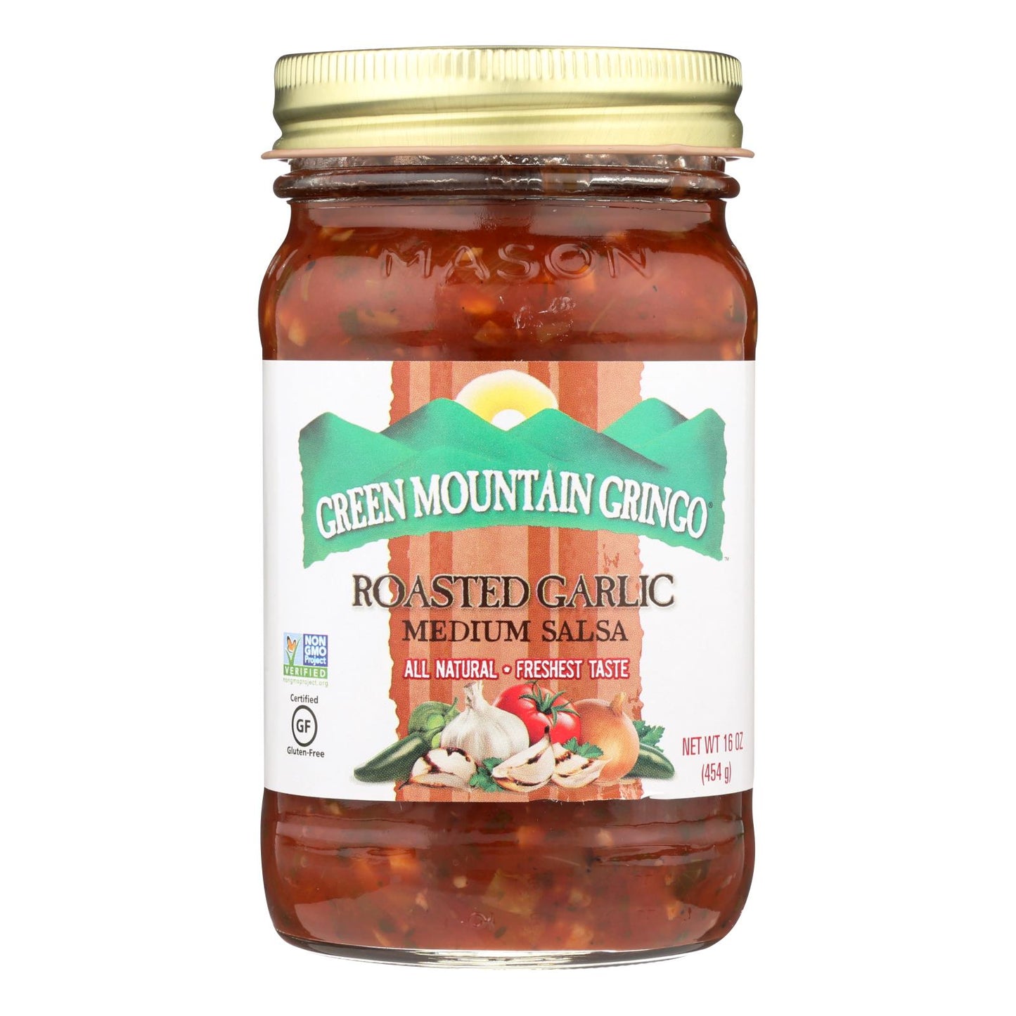 Green Mountain Gringo 中号莎莎酱 - 大蒜 - 12 盒装 - 16 盎司。