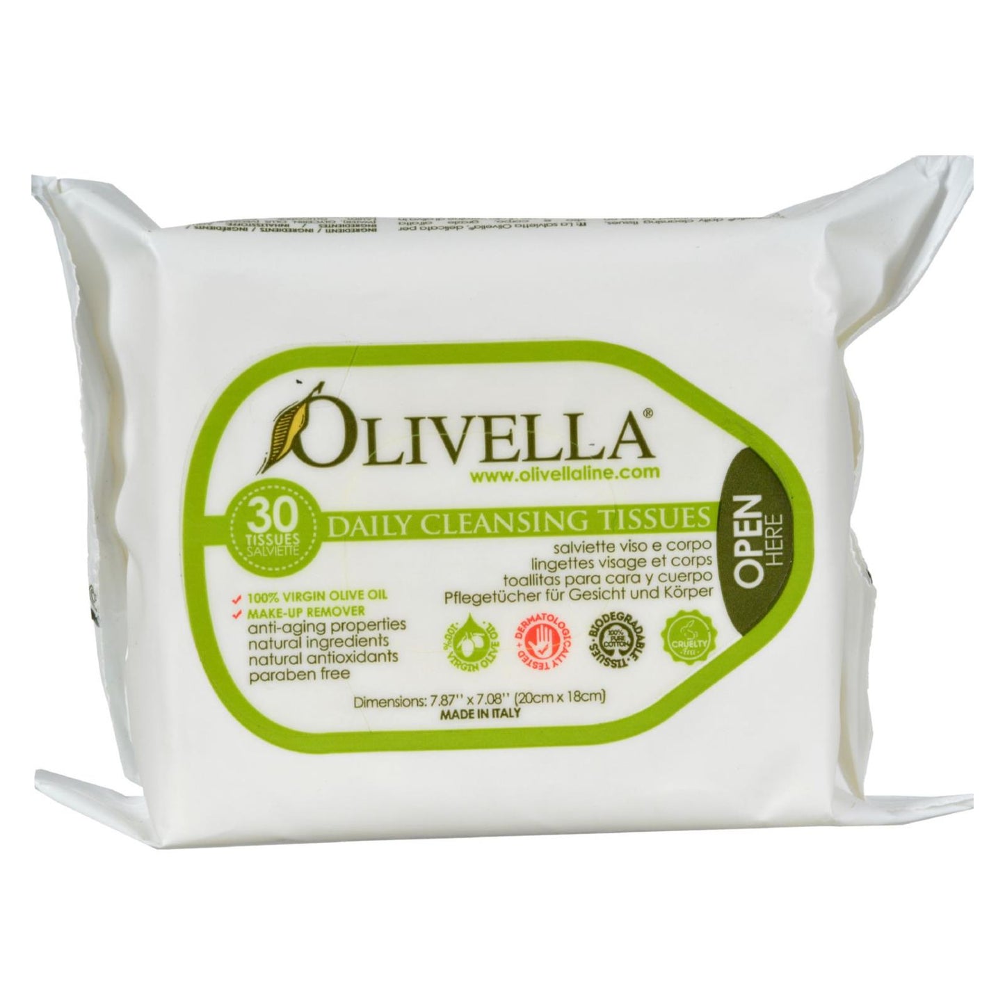 Toallitas limpiadoras faciales diarias Olivella - 30 toallitas