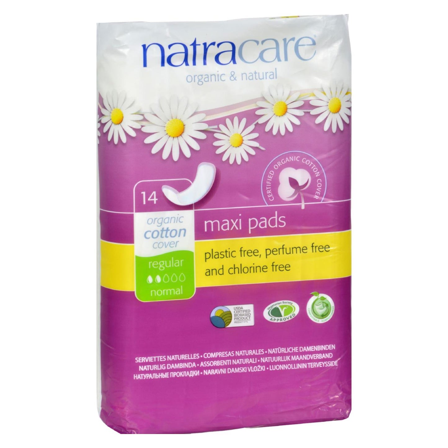 Compresas Natracare Natural Maxi de tamaño regular (paquete de 14)