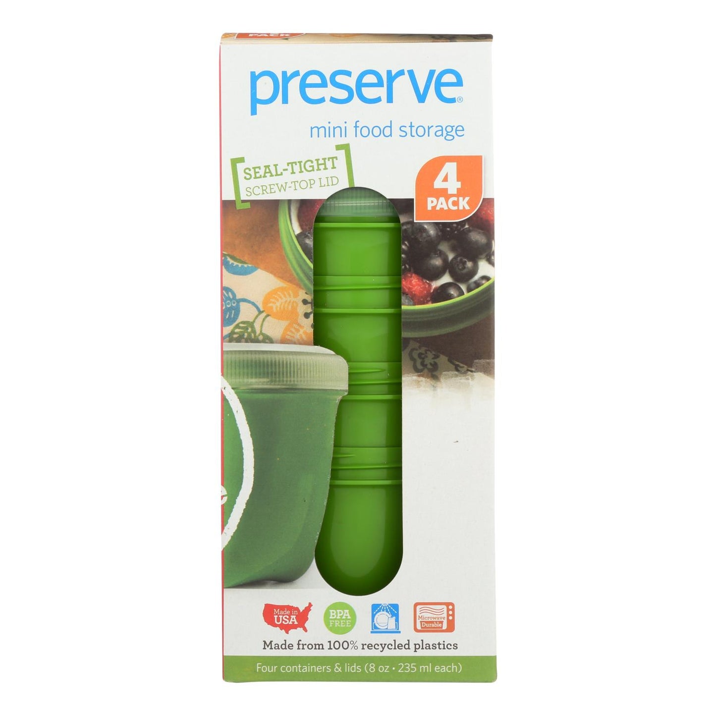 Contenedor para almacenar alimentos en conserva - Redondo - Mini - Verde manzana - 8 oz - Paquete de 4 - Caja de 8