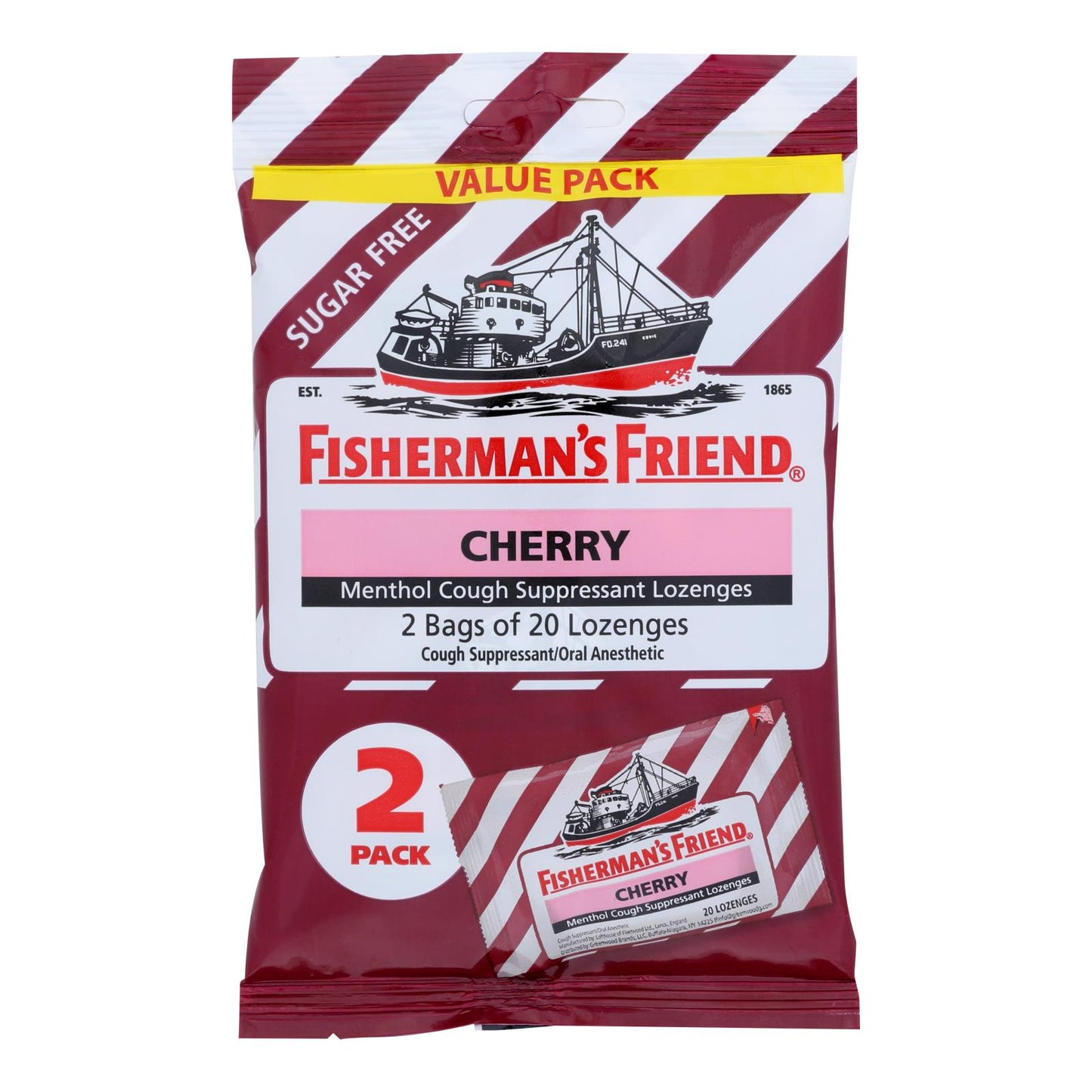 Fisherman's Friend - Loz sin grasa, sabor cereza y sin azúcar - Caja de 12 - 40 unidades