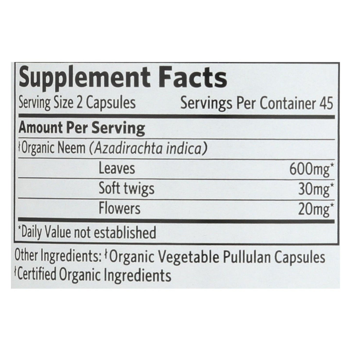 Suplemento de hierbas integrales de Organic India Usa, Neem - 1 unidad - 90 cápsulas vegetales