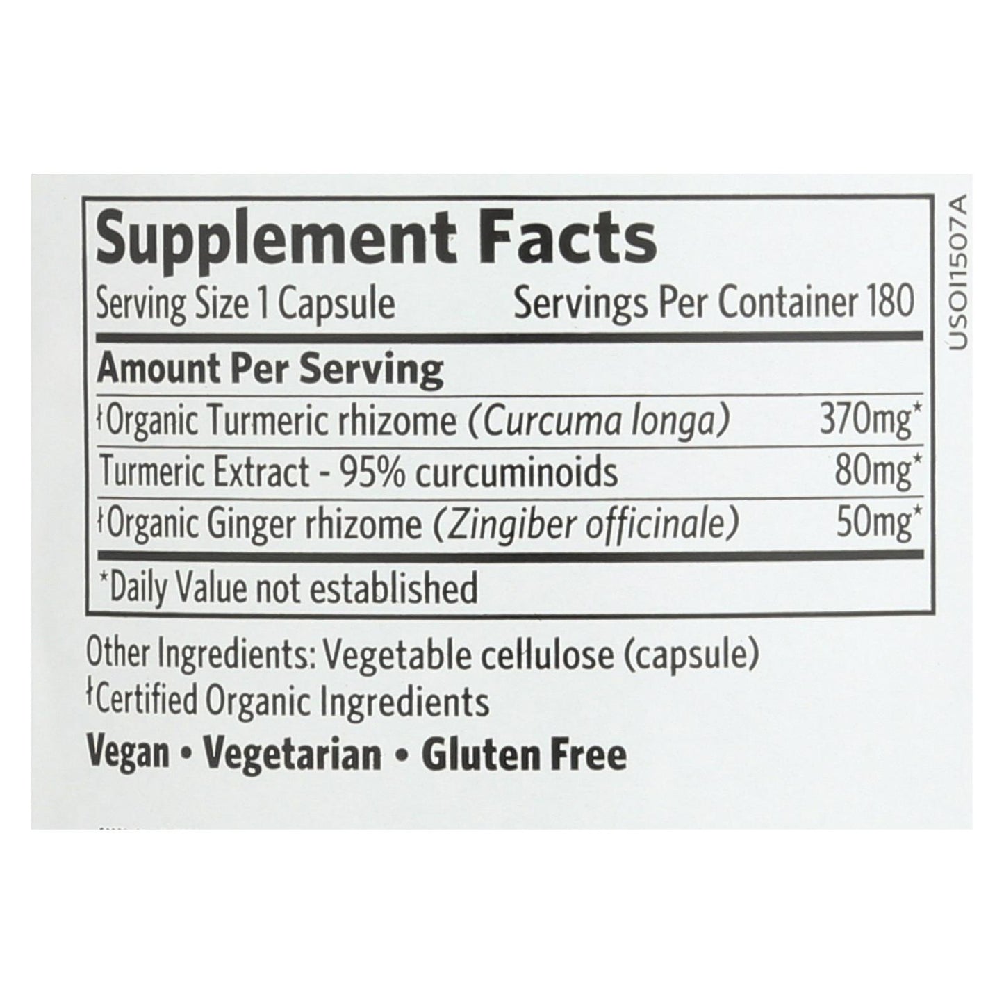 Suplemento de hierbas integrales de Organic India Usa, cúrcuma, 1 unidad, 180 cápsulas vegetales
