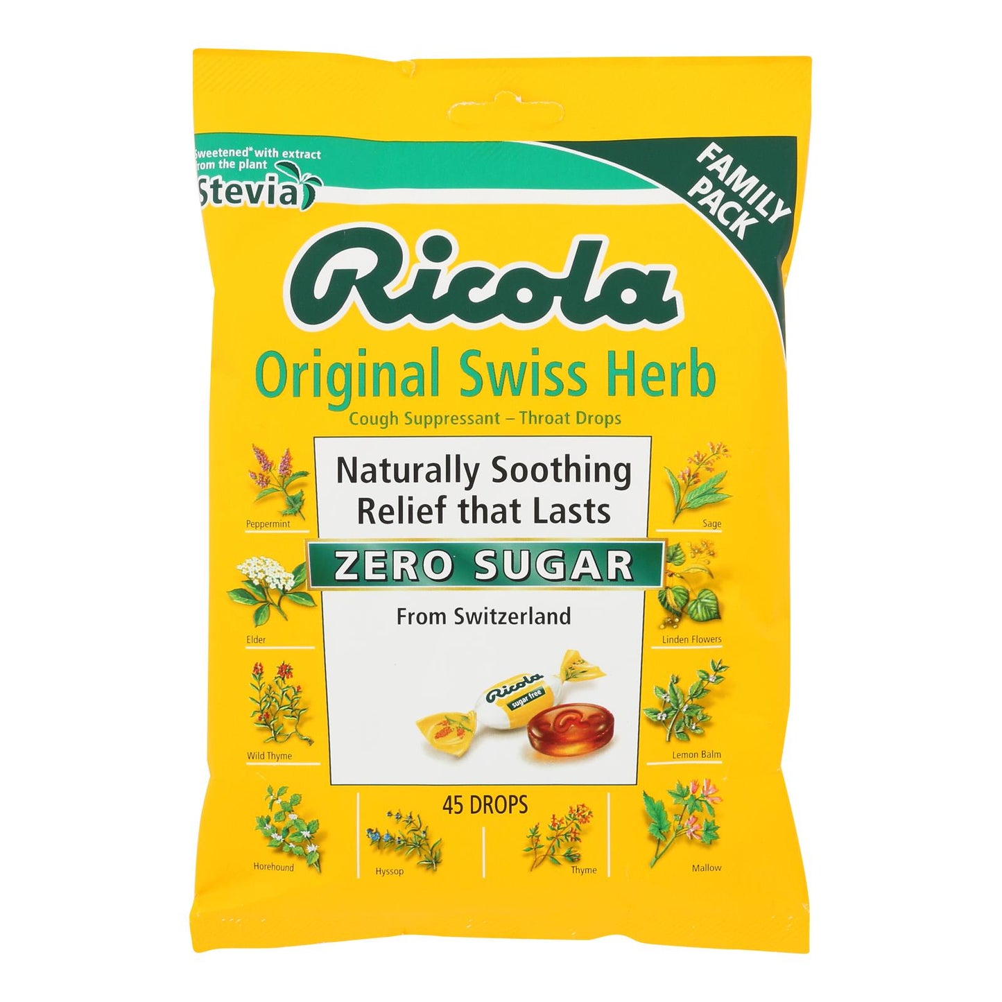 Ricola - Cghdrop Mnthrb Sin Azúcar Con STVIA - Caja De 6 - 45 Ud