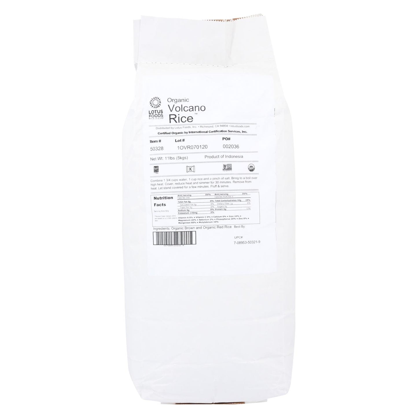 Arroz orgánico Volcano de Lotus Foods - Producto individual a granel - 11 lb