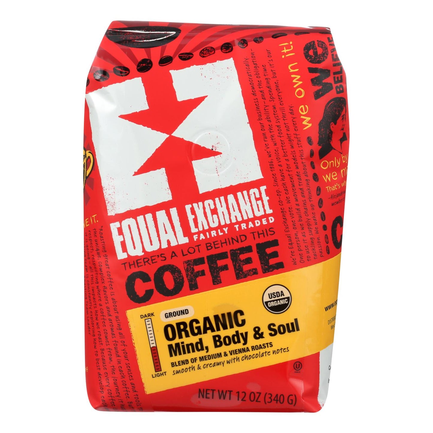 Café orgánico de filtro Equal Exchange: mente, cuerpo y alma, caja de 6, 12 oz.