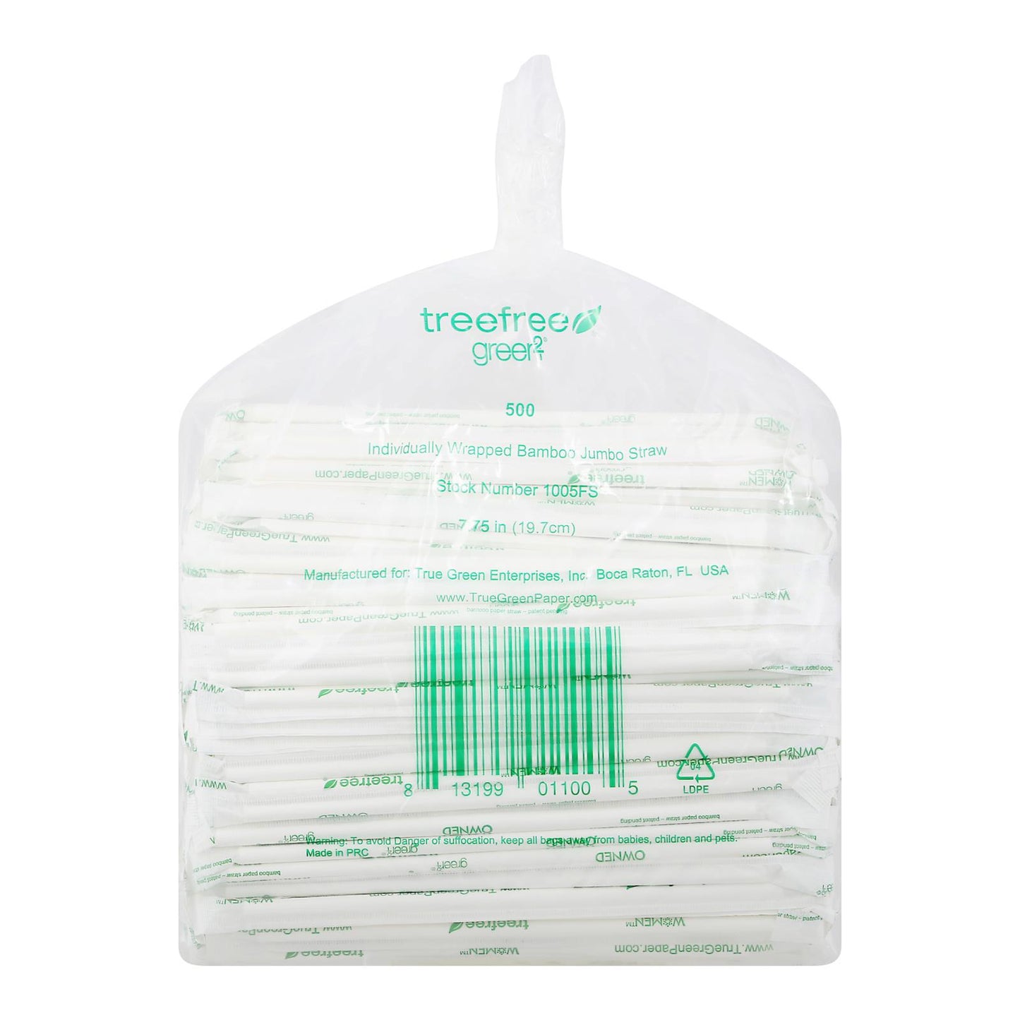 Pajitas de bambú verde 2, envoltorio de papel, caja de 10, 500 unidades