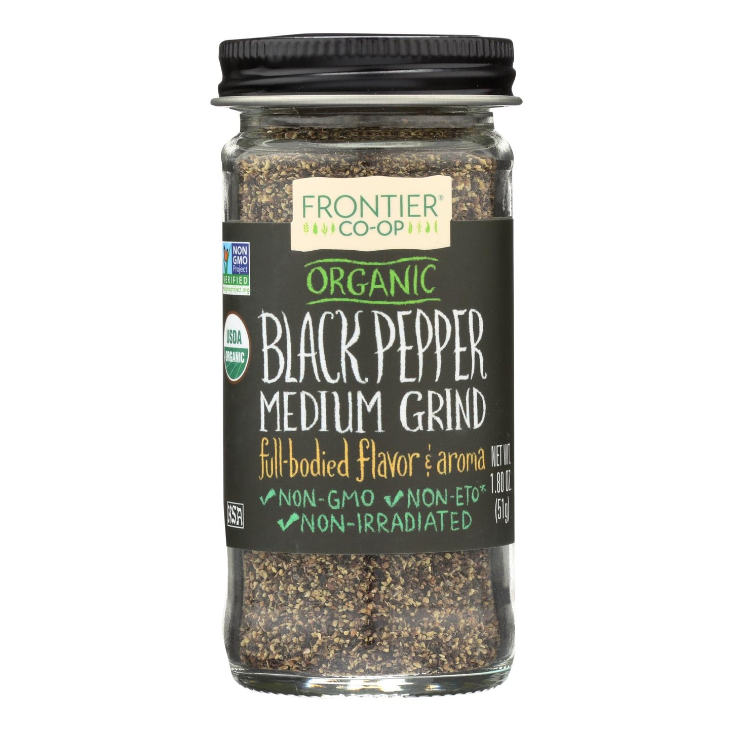 Pimienta negra orgánica Frontier Herb, molida mediana, 1,80 oz