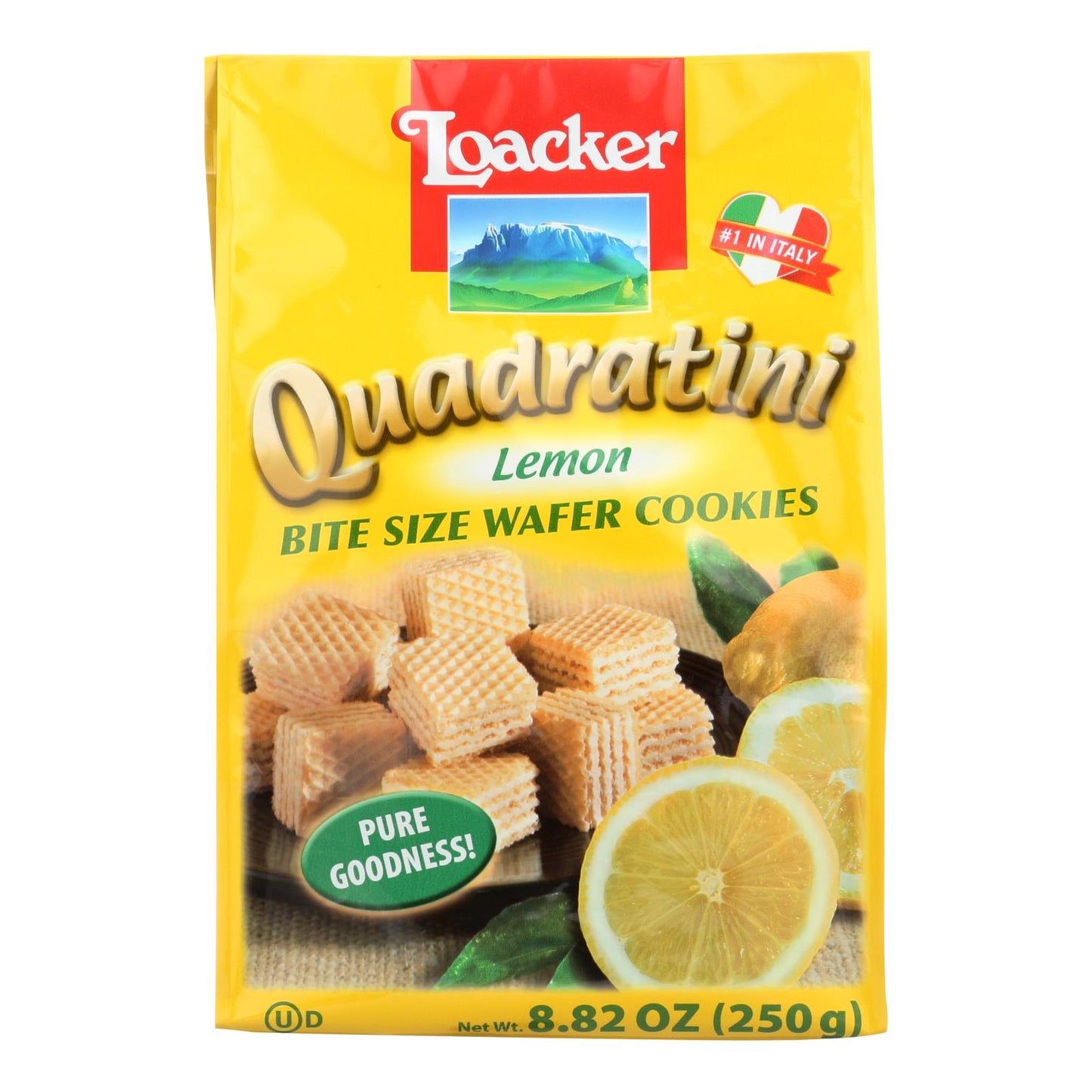 Galletas de oblea de limón del tamaño de un bocado de Loacker, Quadratini, caja de 6, 8,82 oz