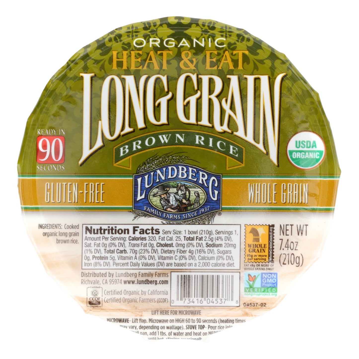 Arroz integral de grano largo orgánico Lundberg Family Farms - Caja de 12 - 7,4 oz.