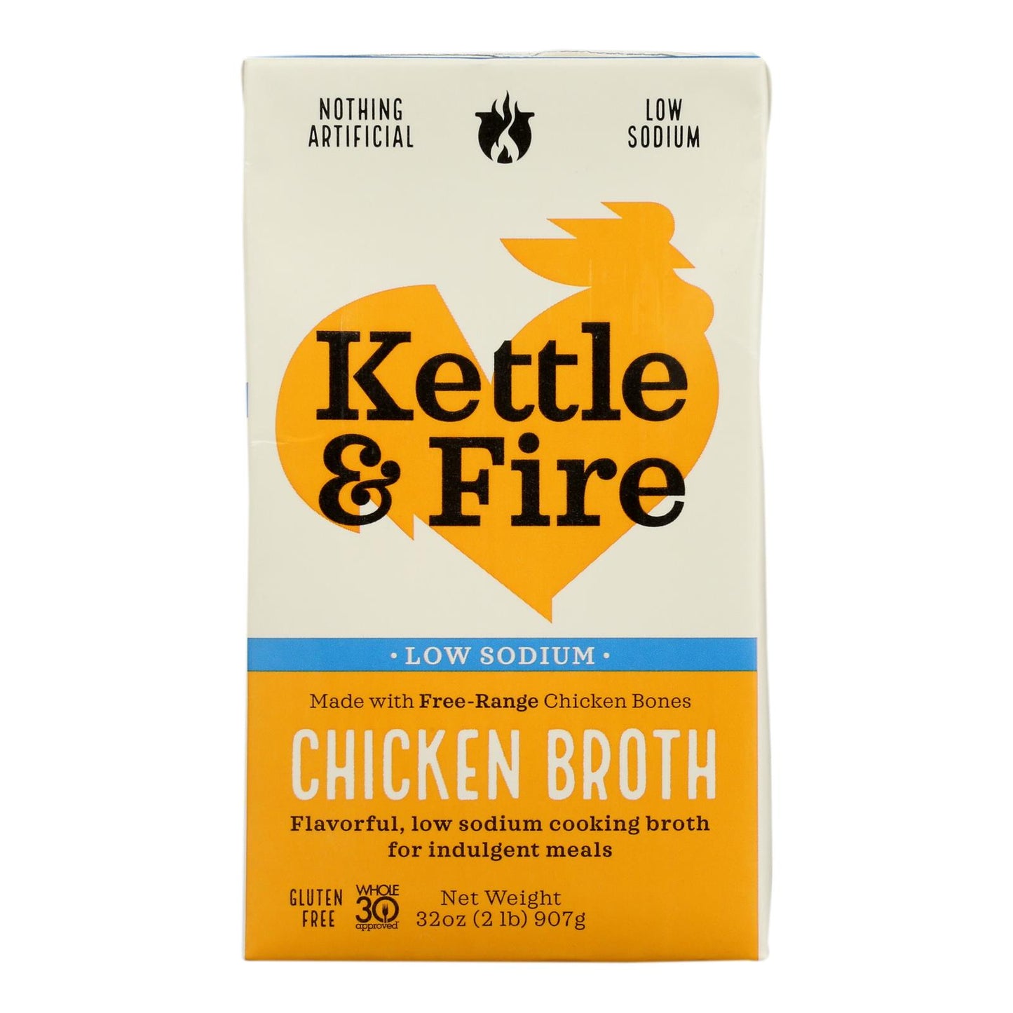 Caldo de pollo bajo en sodio de Kettle And Fire, caja de 6 unidades de 32 onzas