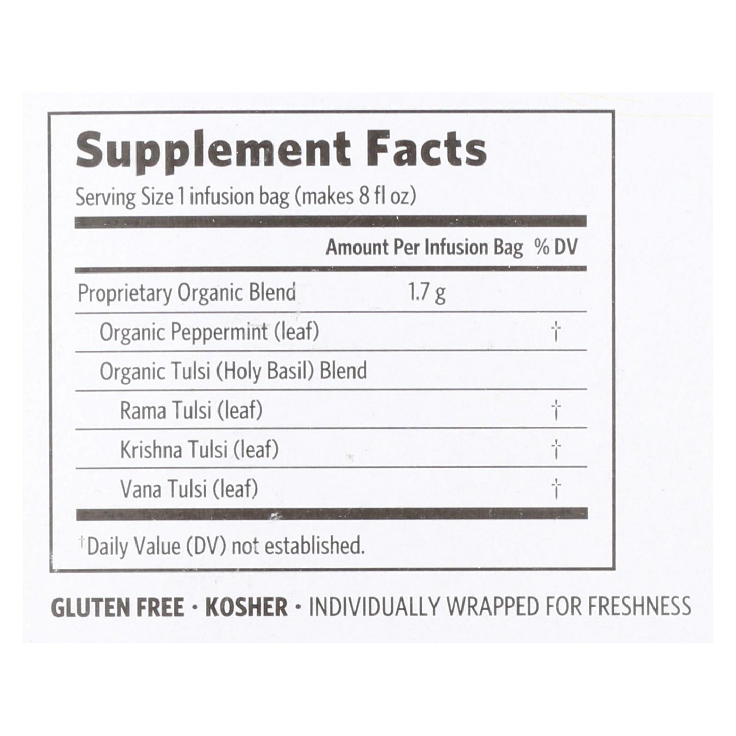 Té orgánico de tulsi de Organic India, menta, 18 bolsitas de té, caja de 10