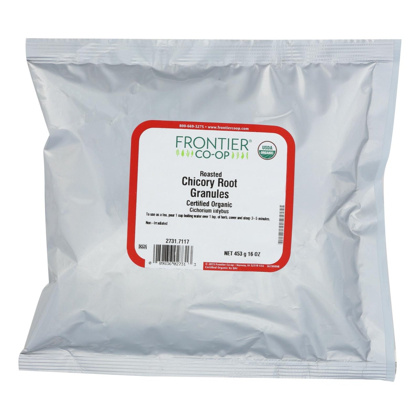 Gránulos de raíz de achicoria tostada orgánica de Frontier Herb - 1 libra.