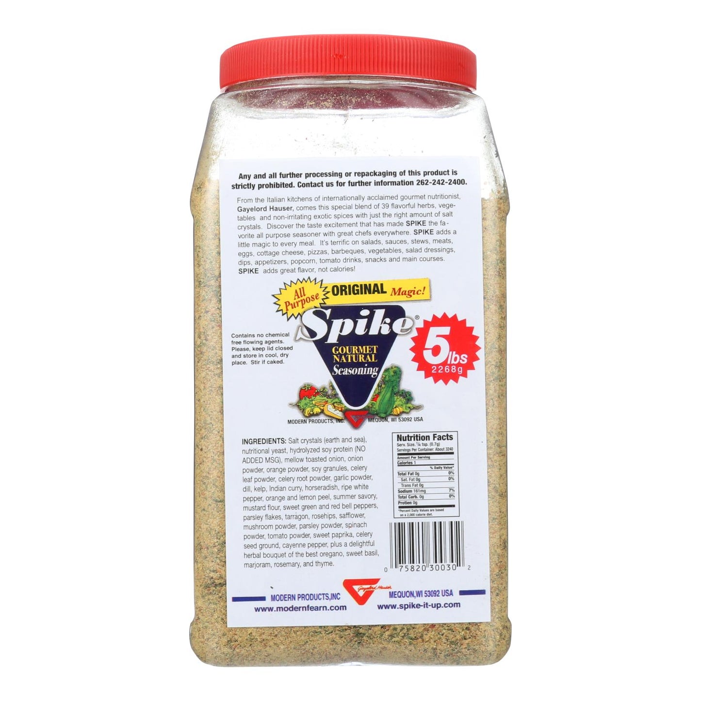 Condimento natural gourmet Spike de Modern Products, a granel, 5 libras