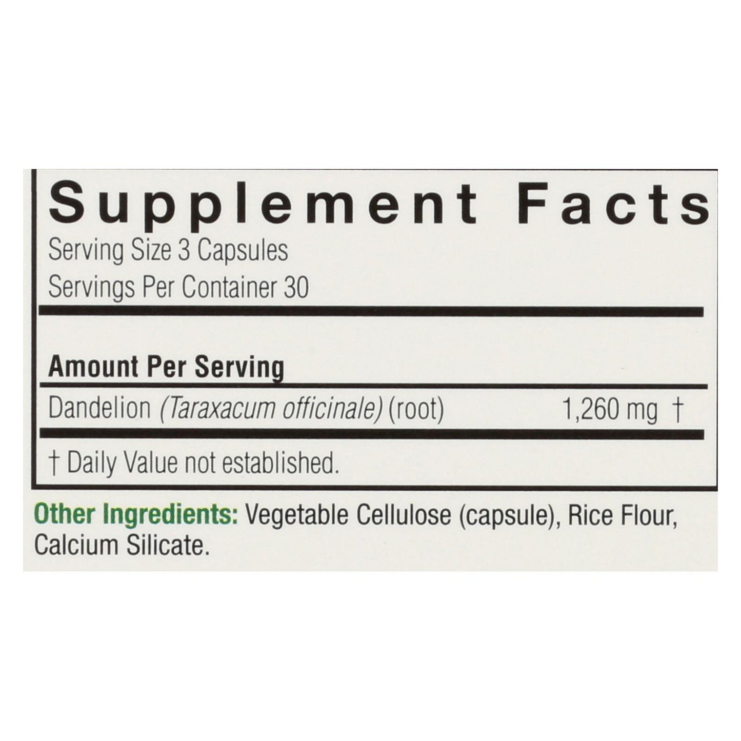 Nature's Answer - Raíz de diente de león - 90 cápsulas vegetarianas