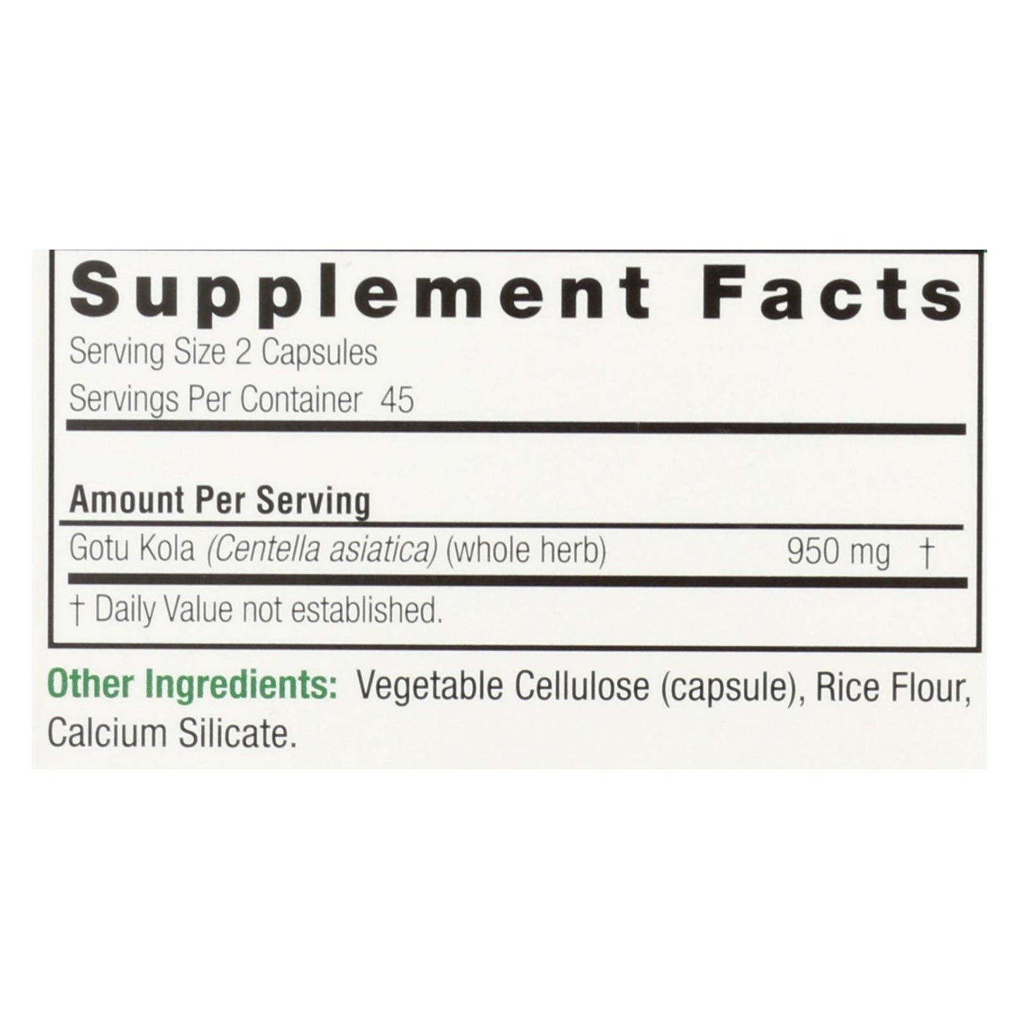 Hierba centella asiática Nature's Answer - 950 mg - 90 cápsulas