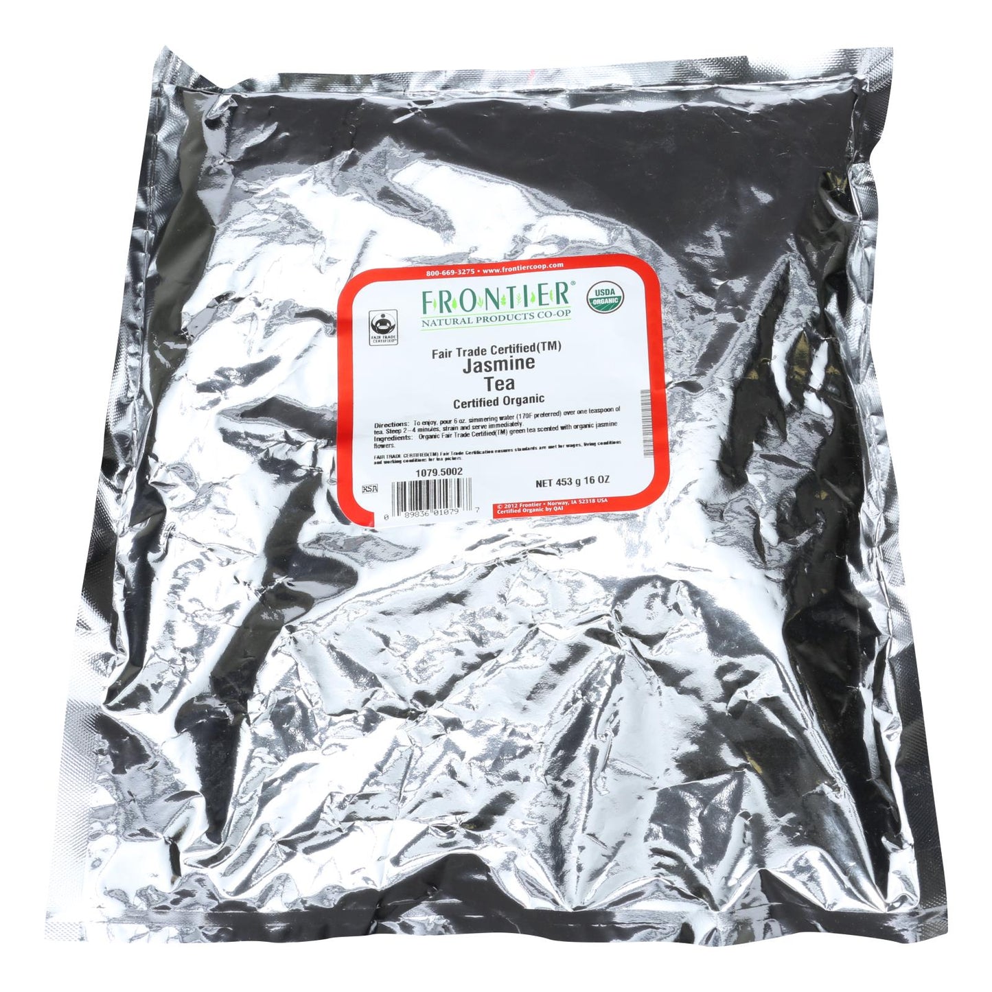 Frontier 草本茶 - 有机 - 公平贸易认证 - 绿茶 - 茉莉花 - 散装 - 1 磅