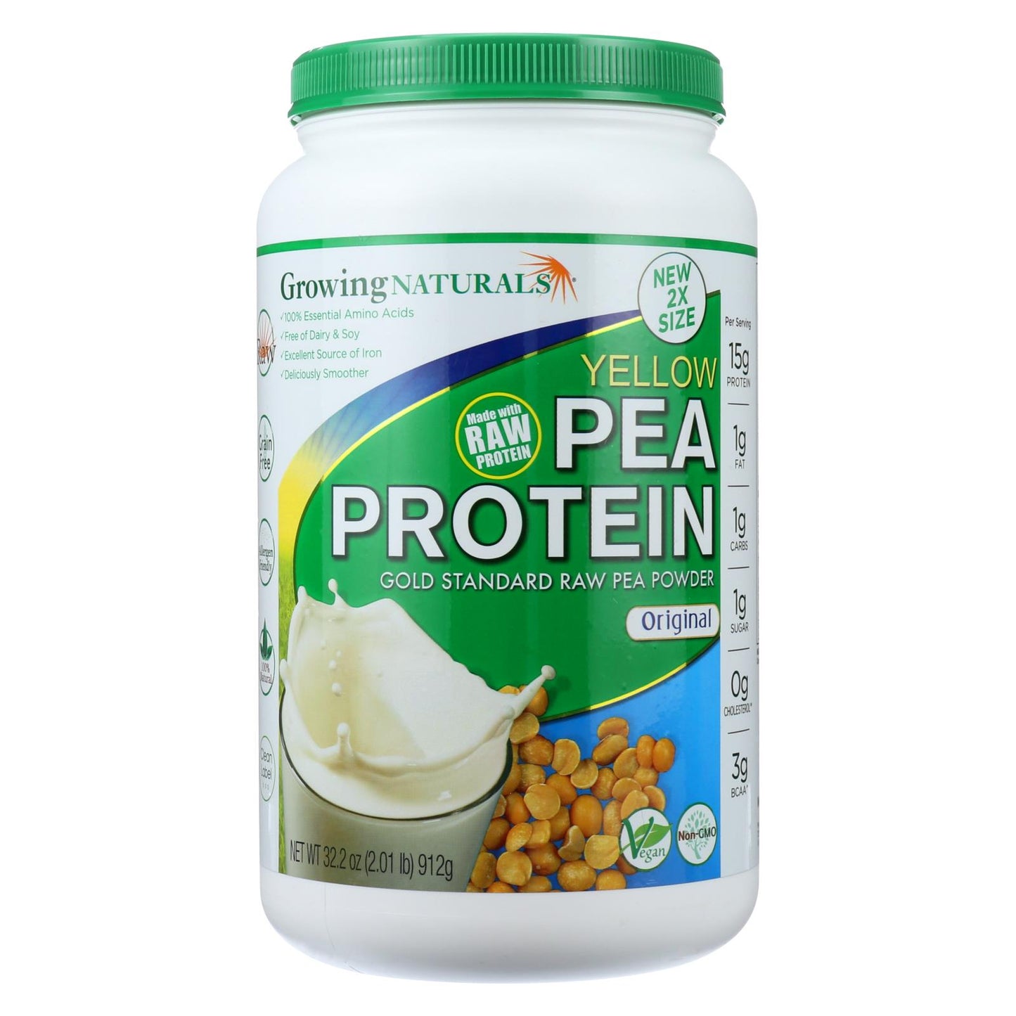 Proteína de guisante en polvo Growing Naturals, sabor original, 32,2 oz