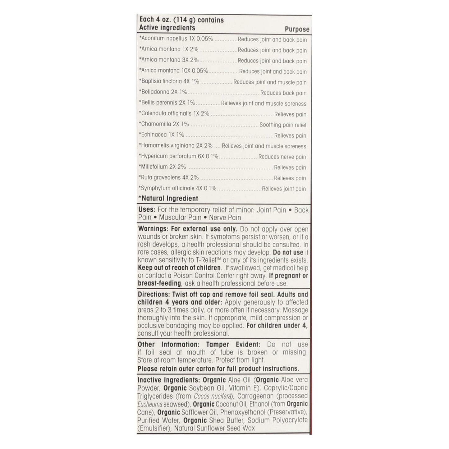 T-relief - 止痛软膏 - Arnica Plus 12 种天然成分 - 3.53 盎司