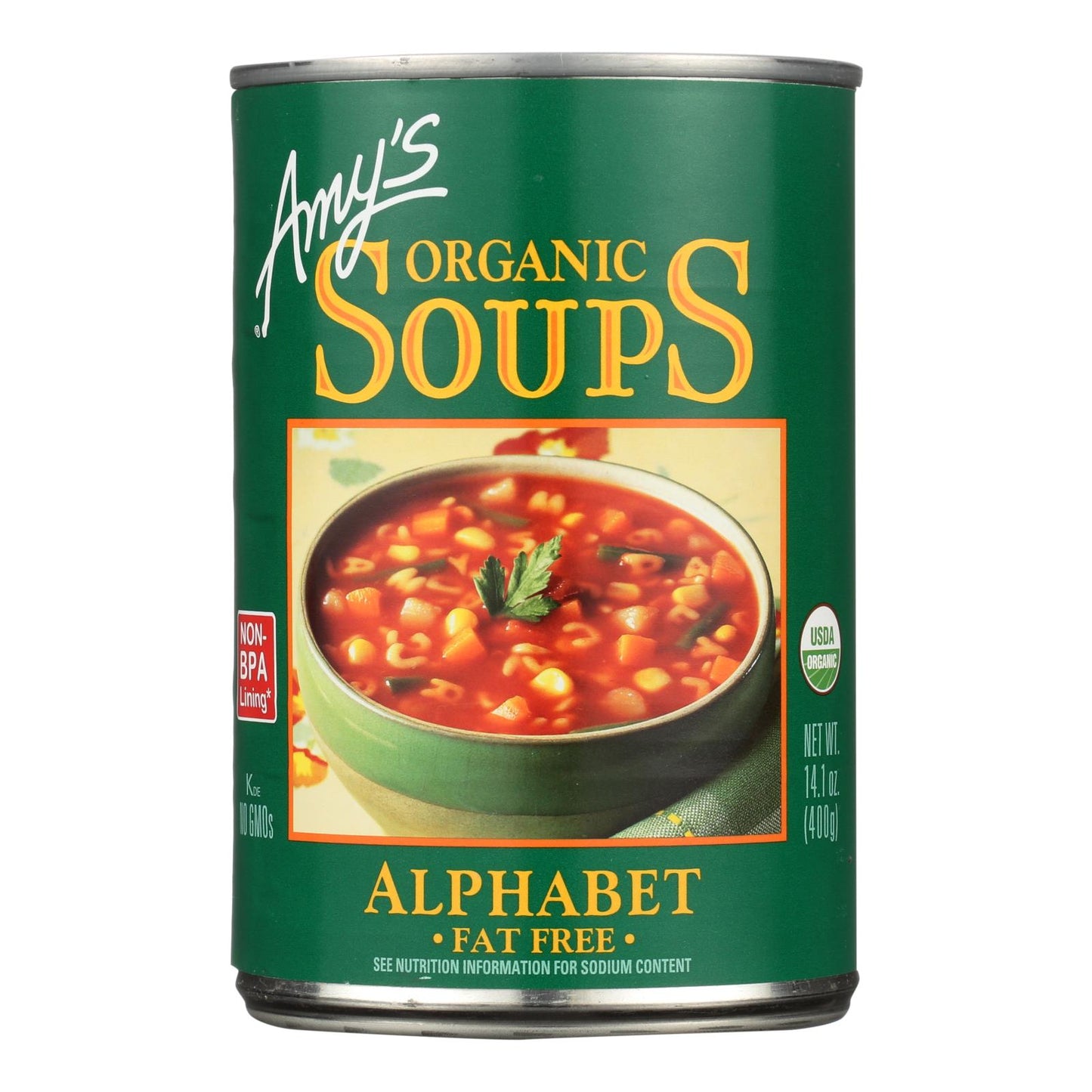 Sopa de letras orgánica de Amy's - Caja de 12 - 14,1 oz