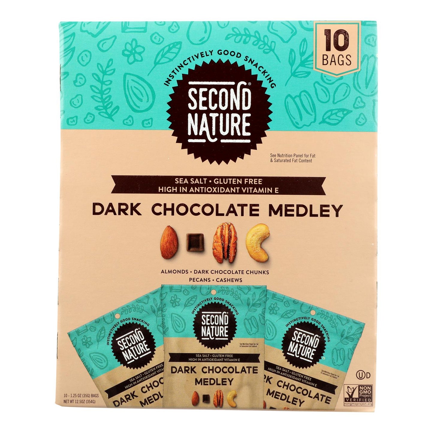 Second Nature - Chocolate negro con nueces - Caja de 4-10/1,25