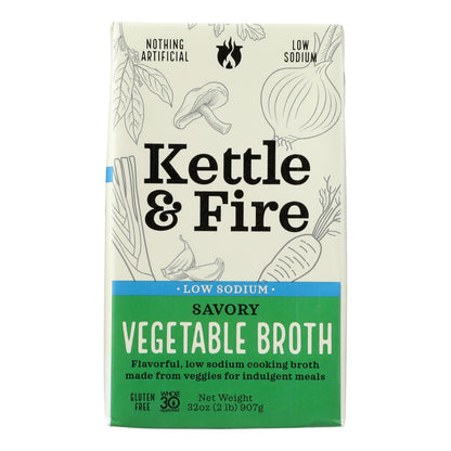 Kettle And Fire - Caldo vegetal bajo en sodio - Caja de 6 - 32 oz